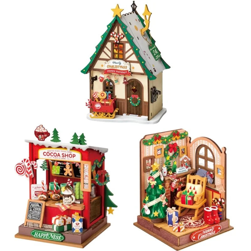 Zelfbouw miniatuur huisje met kersthaard – knus wintertafereel