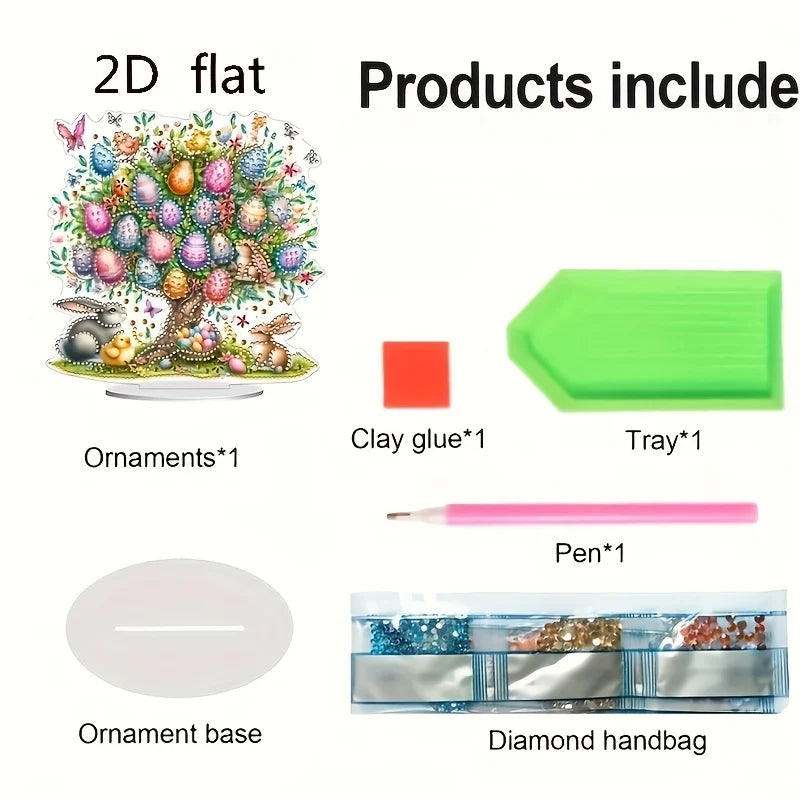 Diamond Painting Tafelornament Paashaas met Boom en Paaseieren