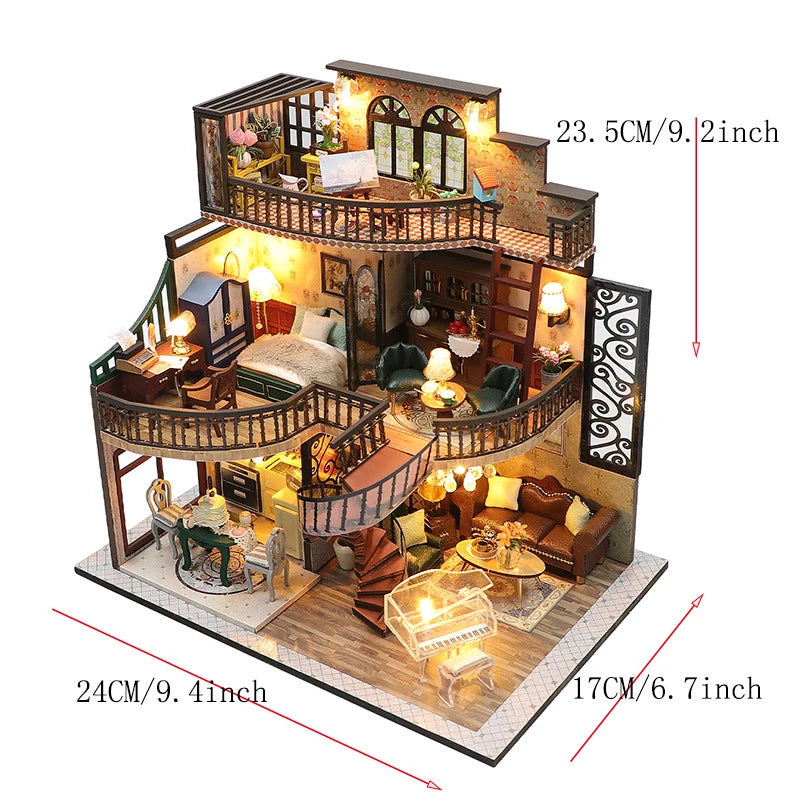 Zelfbouw Miniatuurhuisje met Meubels en LED Verlichting - Zonder Stofkap