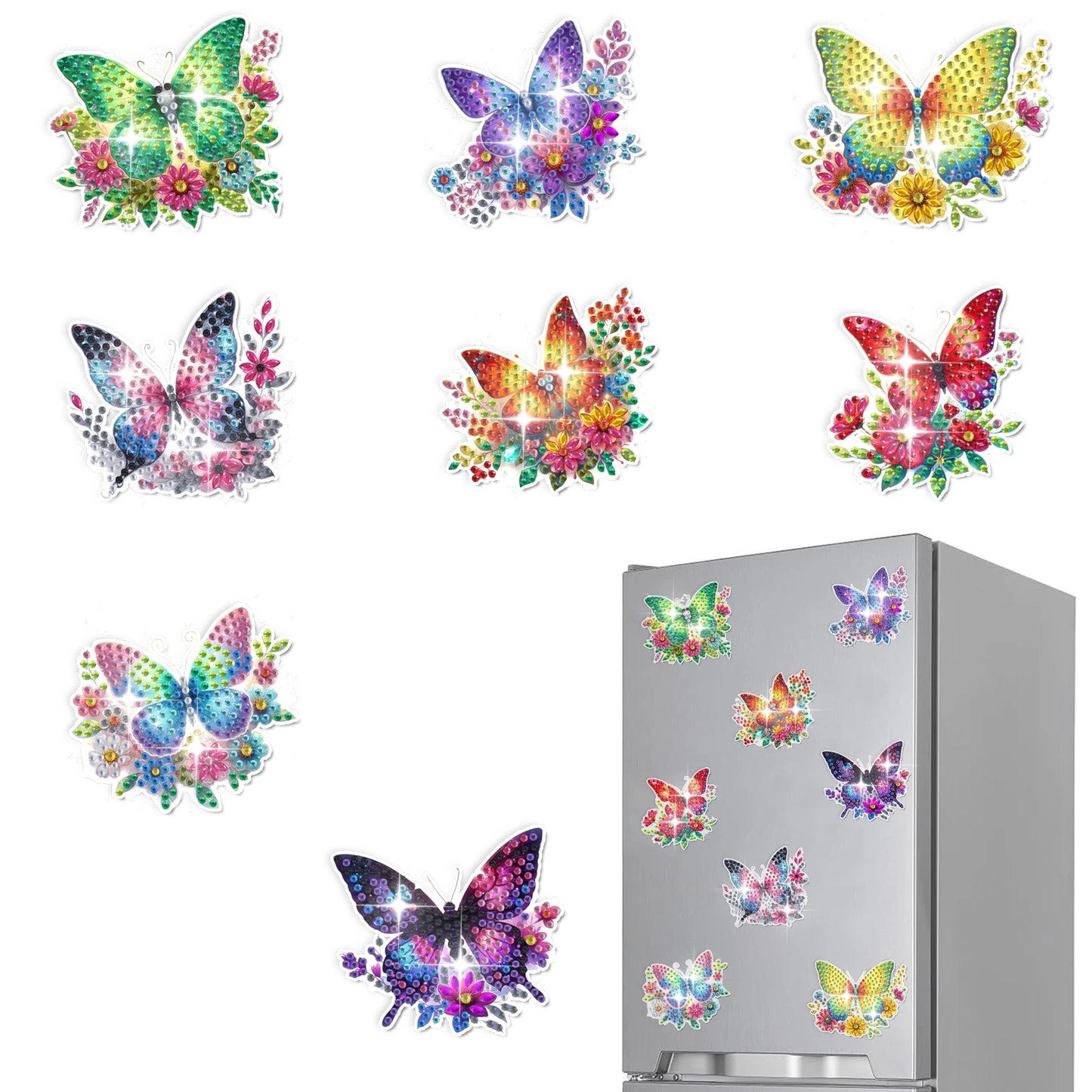 Diamond Painting Magneten - Set van 8 Koelkastmagneten met Speciale Vorm Steentjes