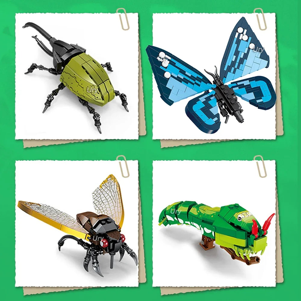 Bouwpakket Insectenmodel Bij, Vlinder, Krekel & Sprinkhaan – Creatief Blokkenplezier