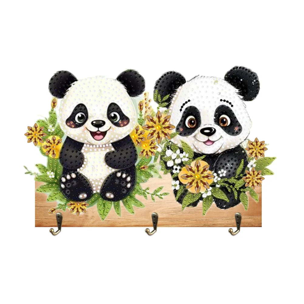 Diamond Painting Kapstok/Sleutelrek met Pauw of Panda – Houten Haakjes voor Keuken of Badkamer