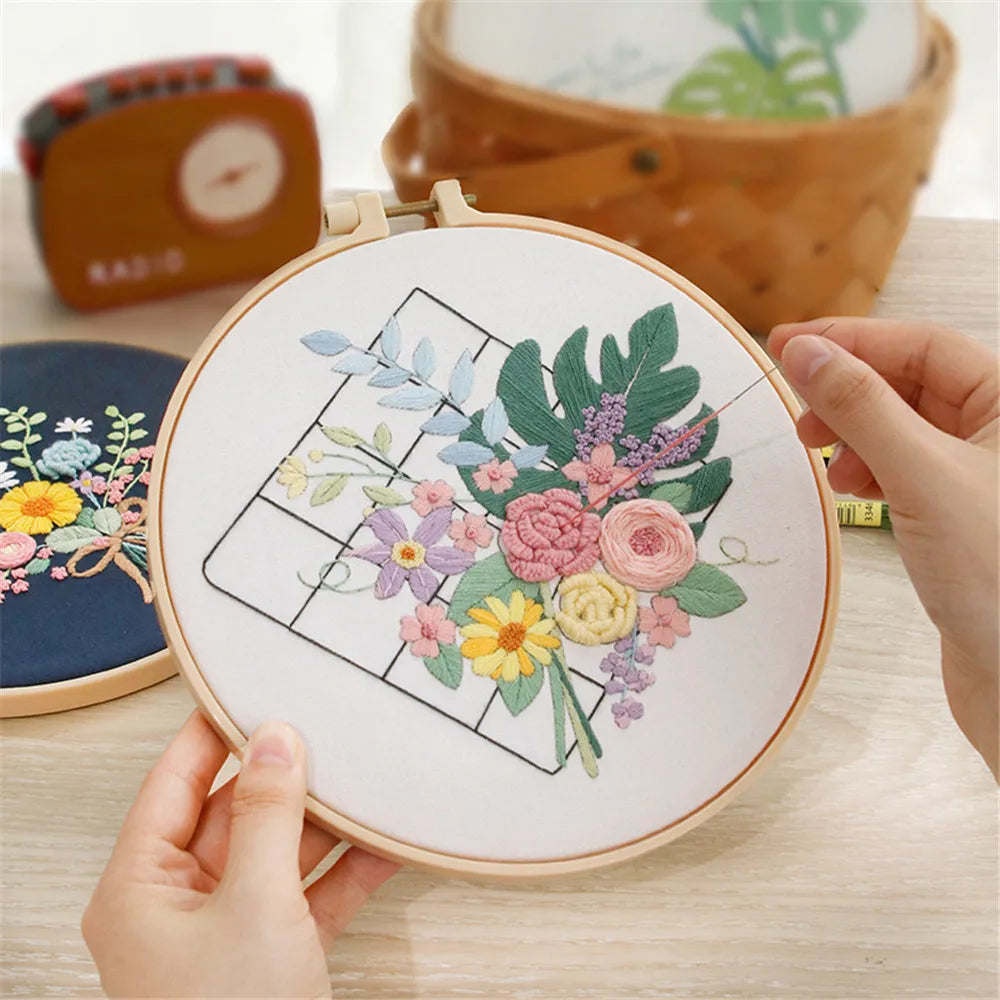 Borduurpakket Bloemen – Compleet Startpakket met borduurring (20 cm)