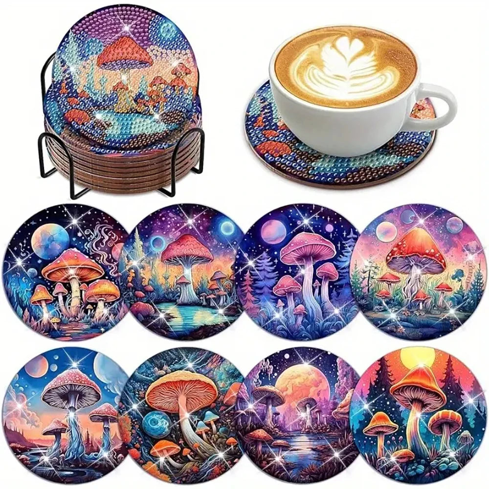 Diamond Painting Onderzetters Bloemen – Set van 8 met Houder
