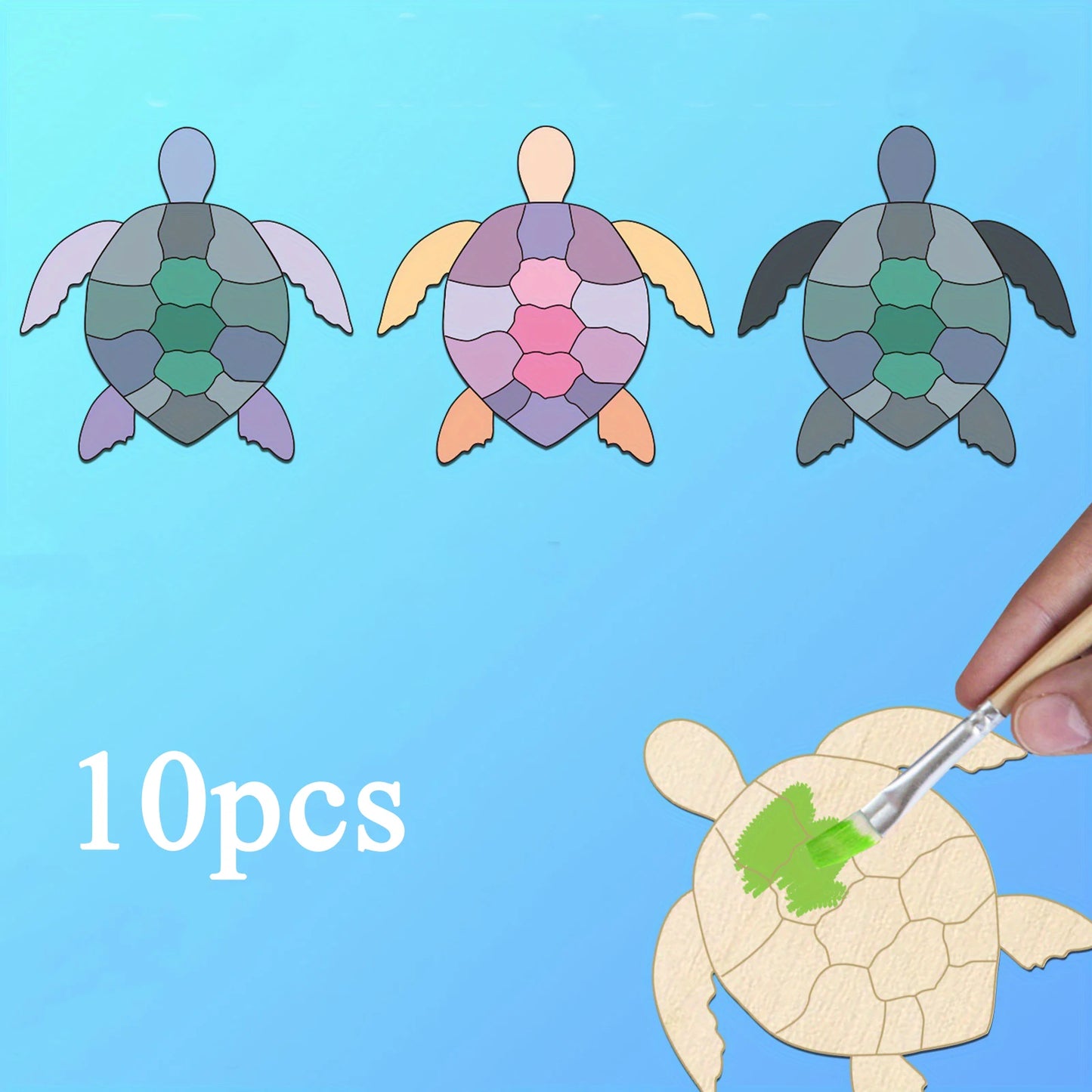 Houten figuren om zelf te schilderen/kleuren – Schildpad decoratie set