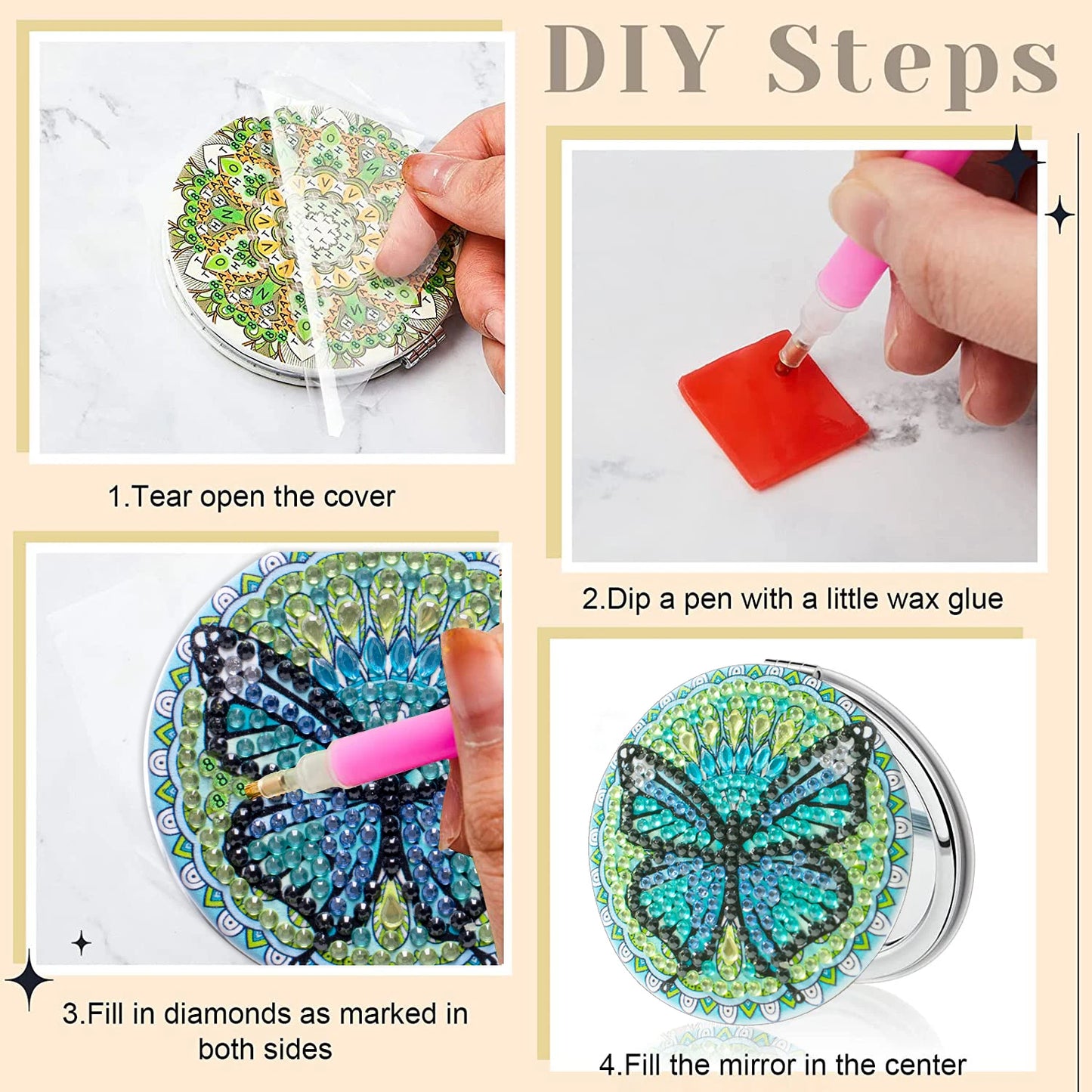 Diamond Painting Make-up spiegel Vlinder - Dubbelzijdig en Draagbaar