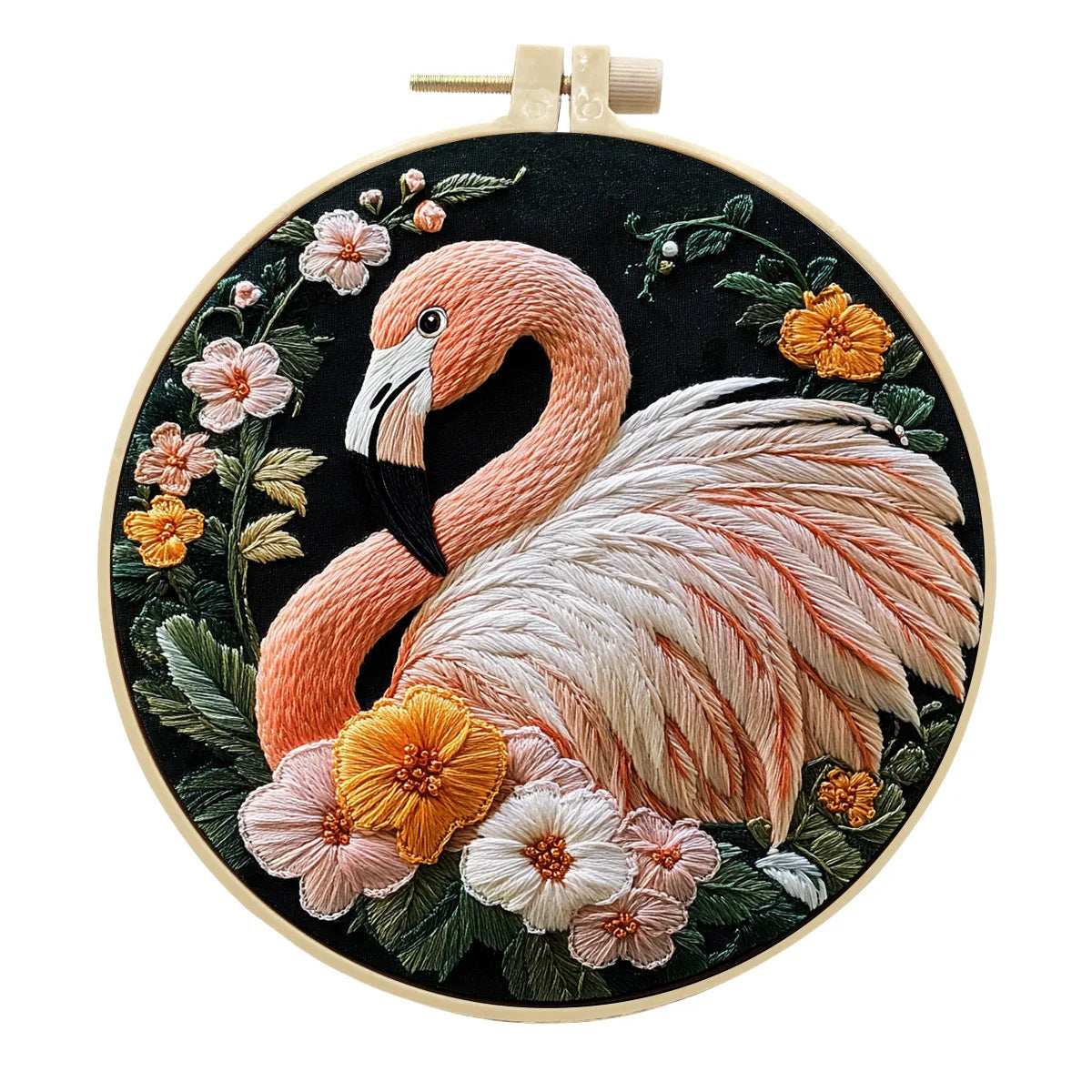 Borduurpakket rond - Flamingo bloemen starterset met patroon en accessoires