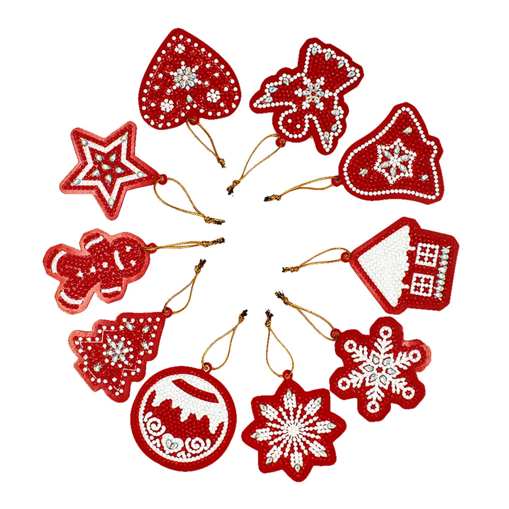 Diamond Painting Kersthangers – Set van 8/10 Pinguïns Sleutelhangers met Strass – DIY Kerstdecoratie