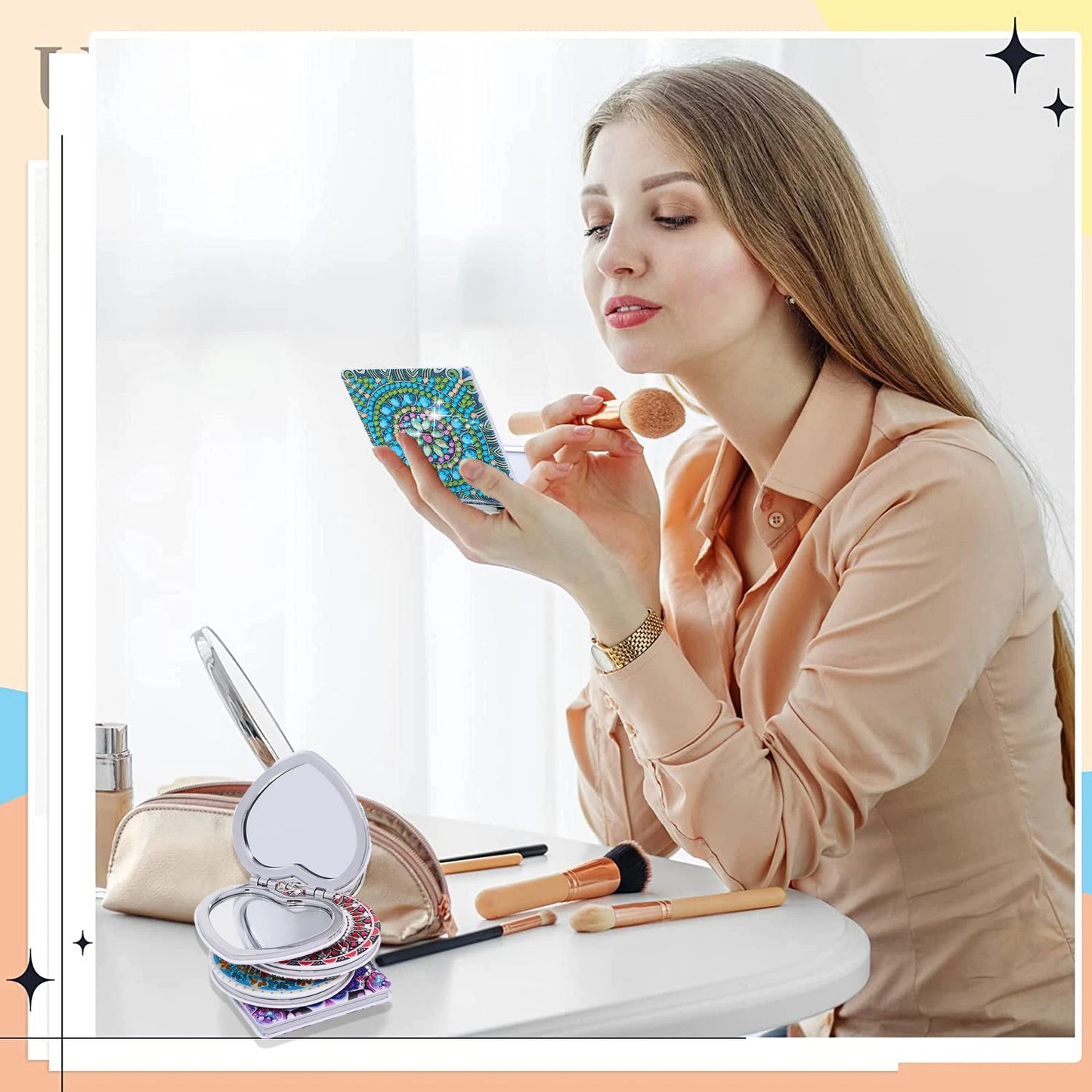 Diamond Painting Make-up spiegel Mandala - Compacte Opvouwbare Spiegel met Steentjes