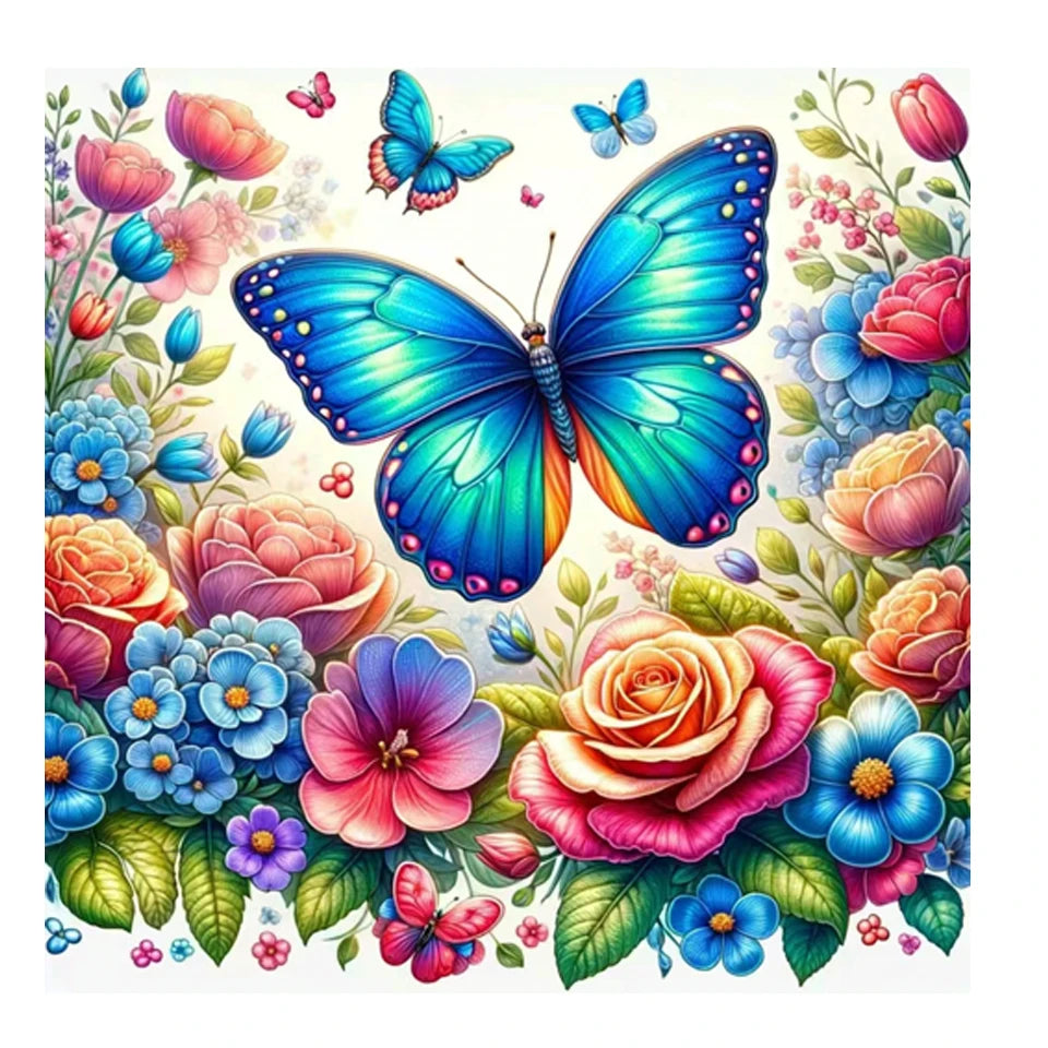 AB Diamond Painting op canvas - Kleurrijke Bloem, Vlinder, Konijn, Kat en Abstract Landschap
