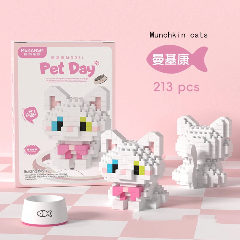 Bouwpakket schattige Husky & kat speelgoed – mini blokjes puzzelplezier