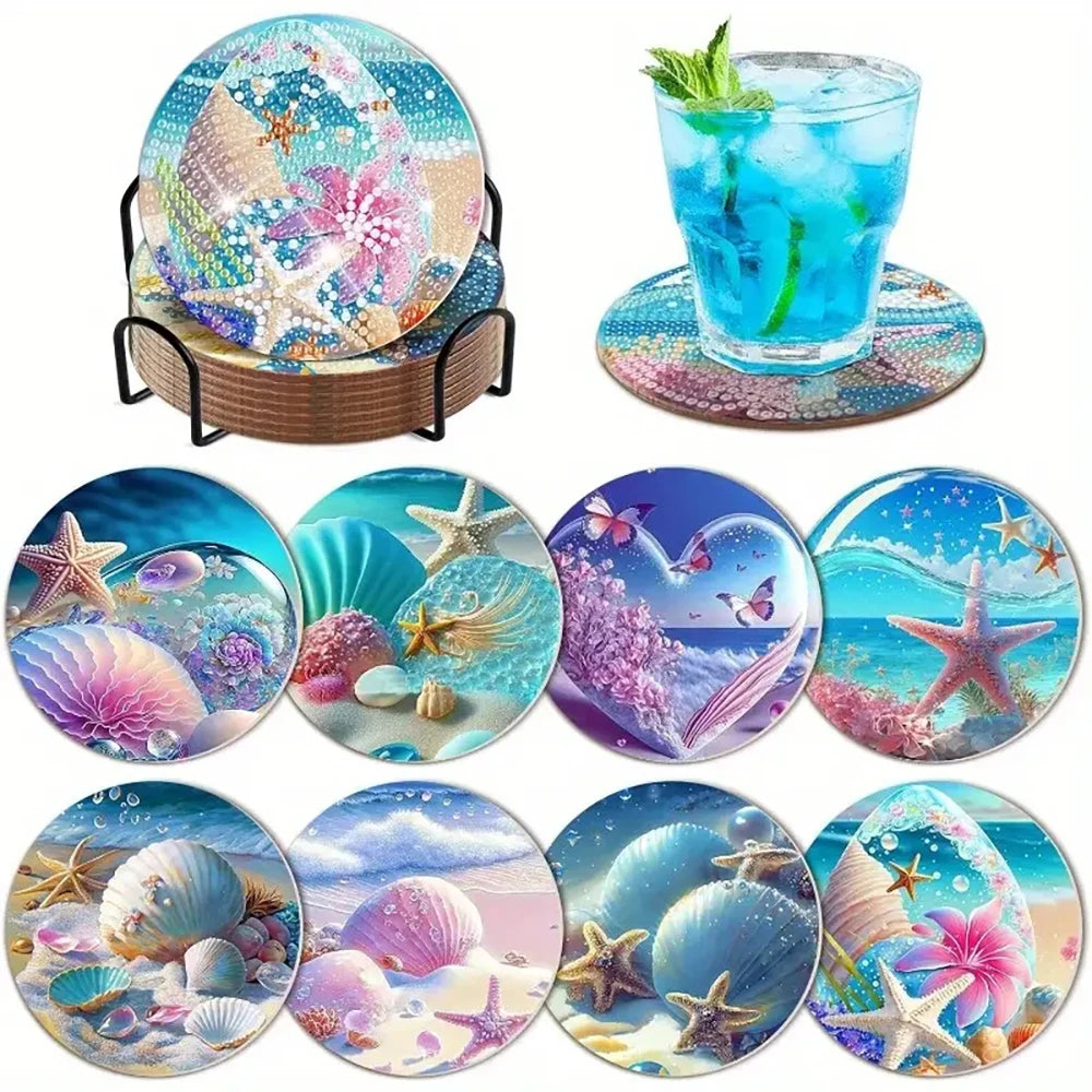 Diamond Painting Onderzetters Bloemen – Set van 8 met Houder
