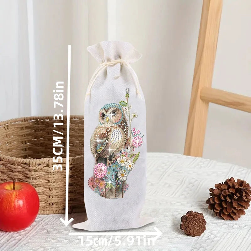 Diamond Painting Wijnfleszak met dierenprint – Kerst & Cadeau verpakking