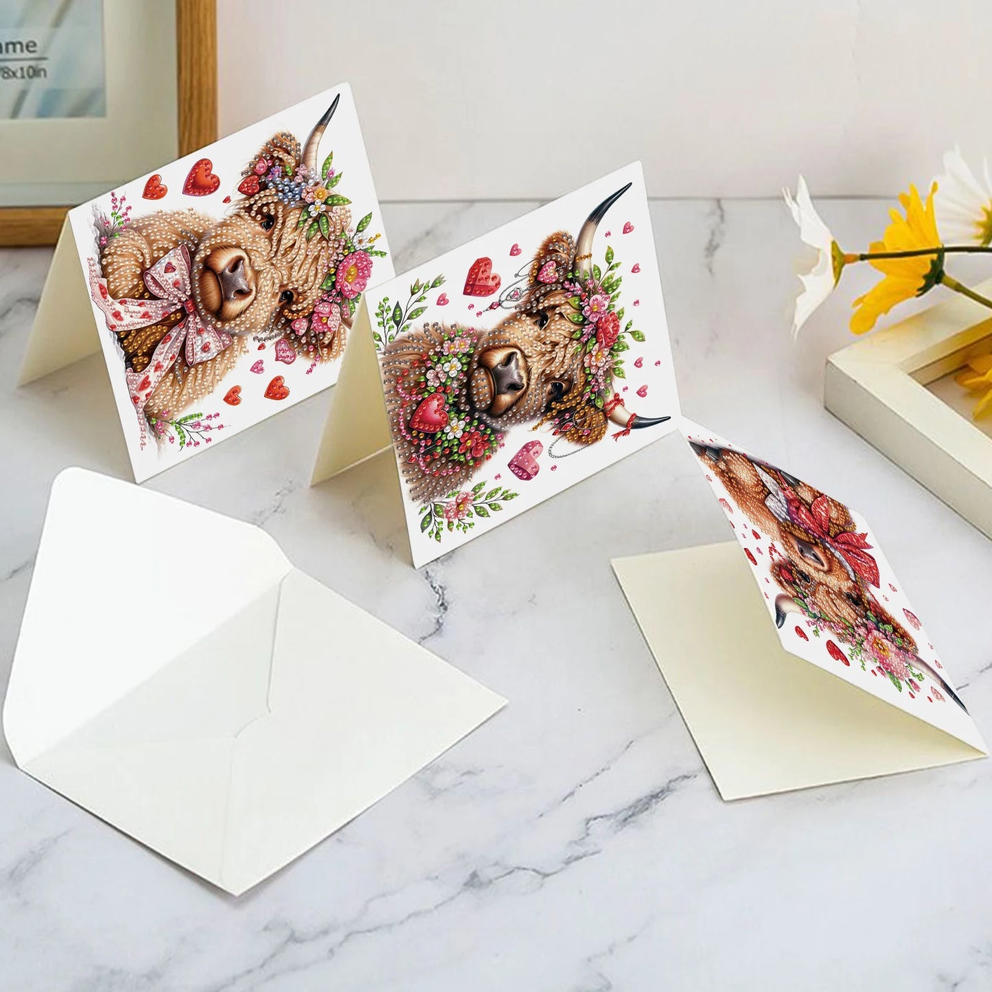Diamond Painting Wenskaarten set - 6 Stuks met Schattige Koeien Motief