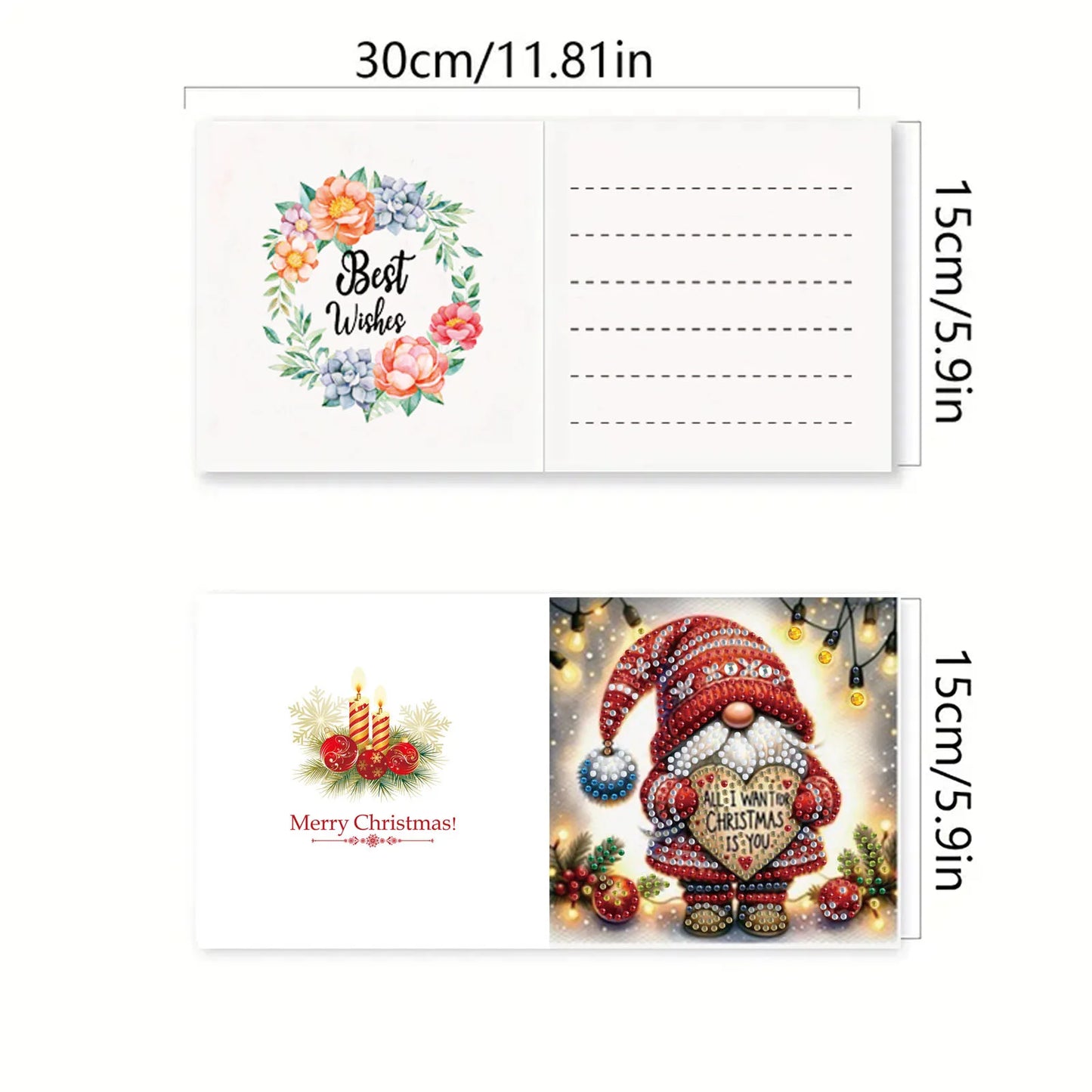 Diamond Painting Kerstkaarten set - 6 Stuks - Kerstgroeten en Wensen