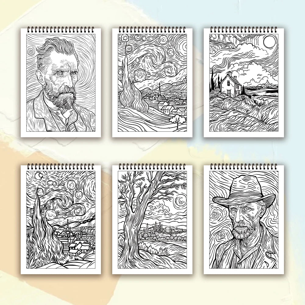Kleurboek voor volwassenen – Vincent van Gogh inspiratie, 30 stevige pagina's