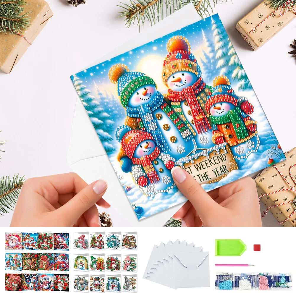 Diamond Painting Kerstkaarten Set – 12 Stuks Feestelijke Wenskaarten