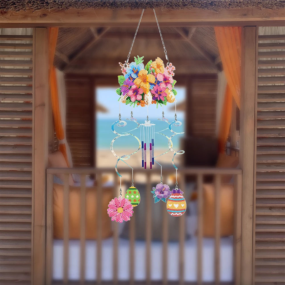 Diamond Painting Windgong met Bloemen, vlinder en Libelle – Dubbelzijdige Hanger met Diamond Painting Steentjes