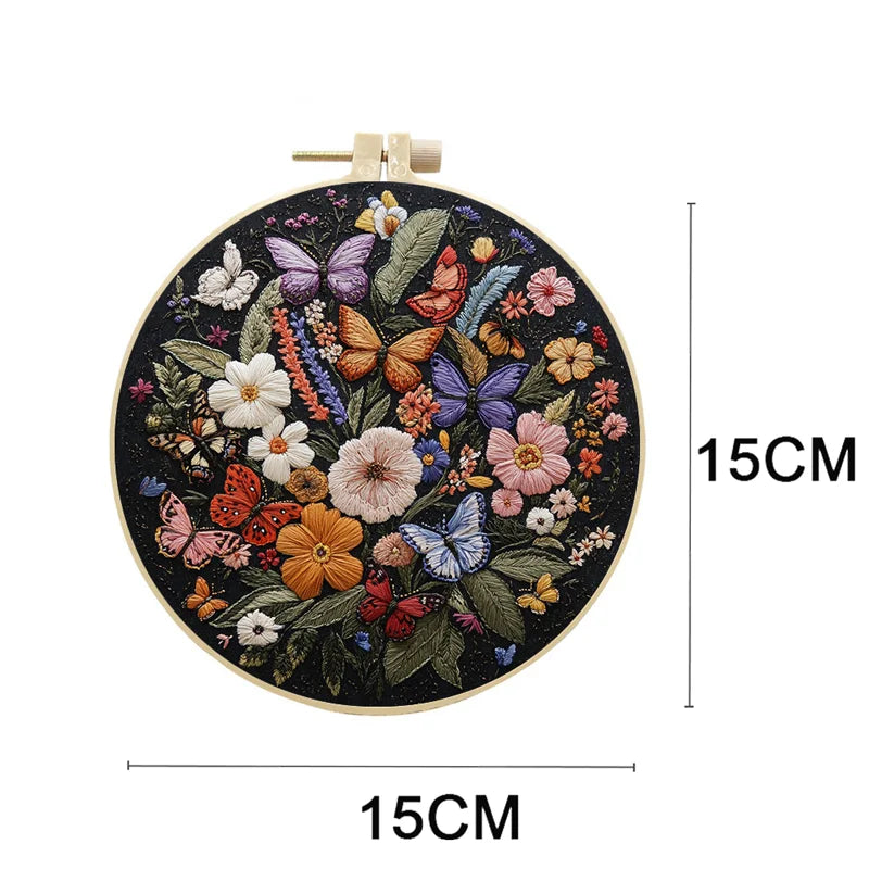 Borduurpakket rond - Flamingo bloemen starterset met patroon en accessoires