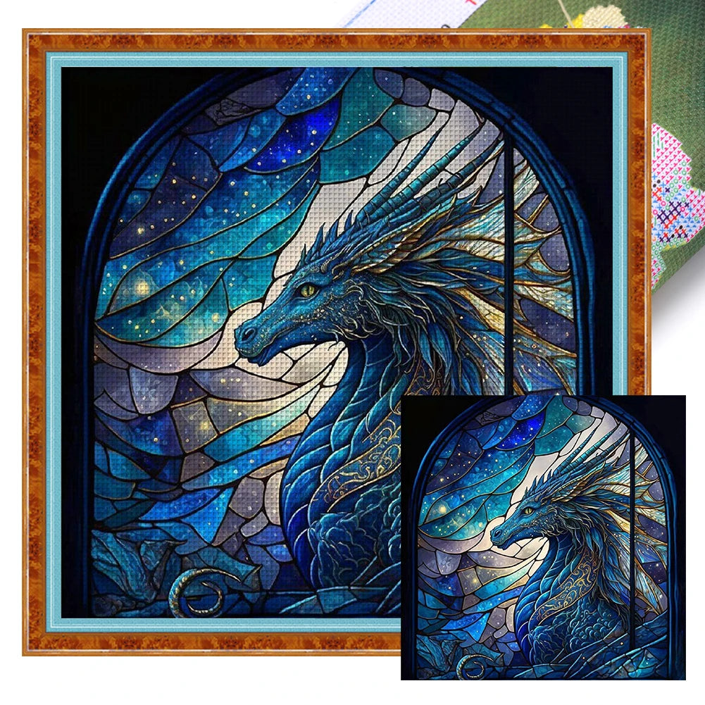 Borduurpakket glas-in-lood draak 40x40cm compleet met garen en patroon