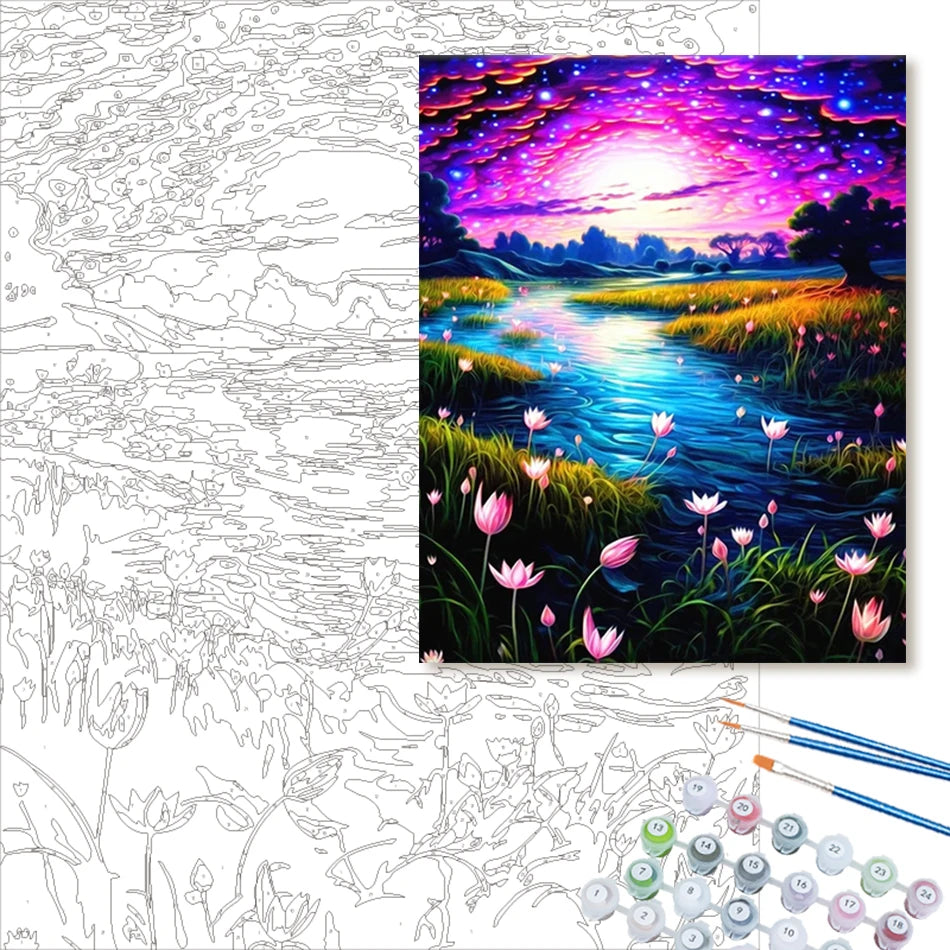 Schilderen op nummer Landschappen Nachtvijver Scène - 9950776