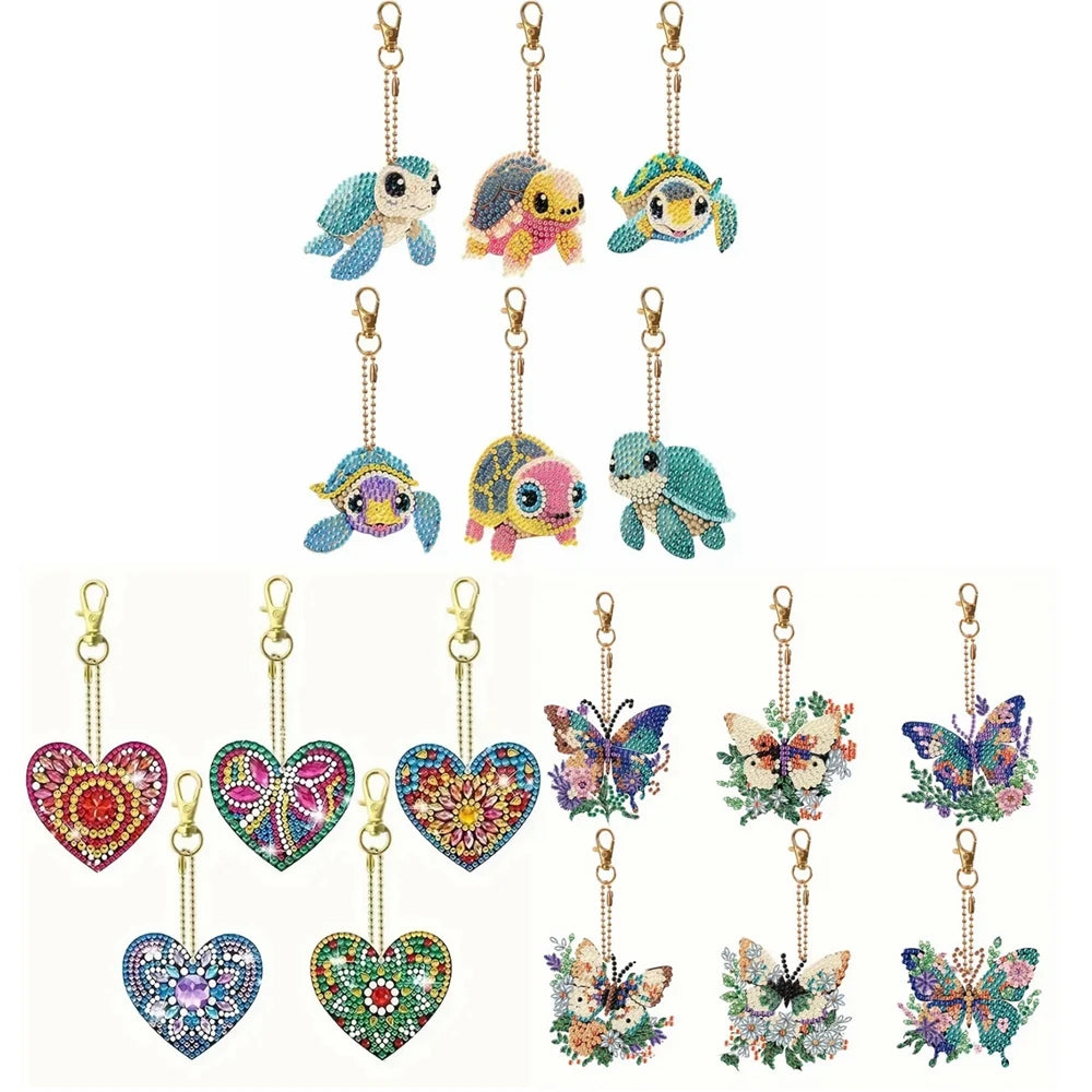 Diamond Painting Sleutelhangers Vlinder, hart of schildpad