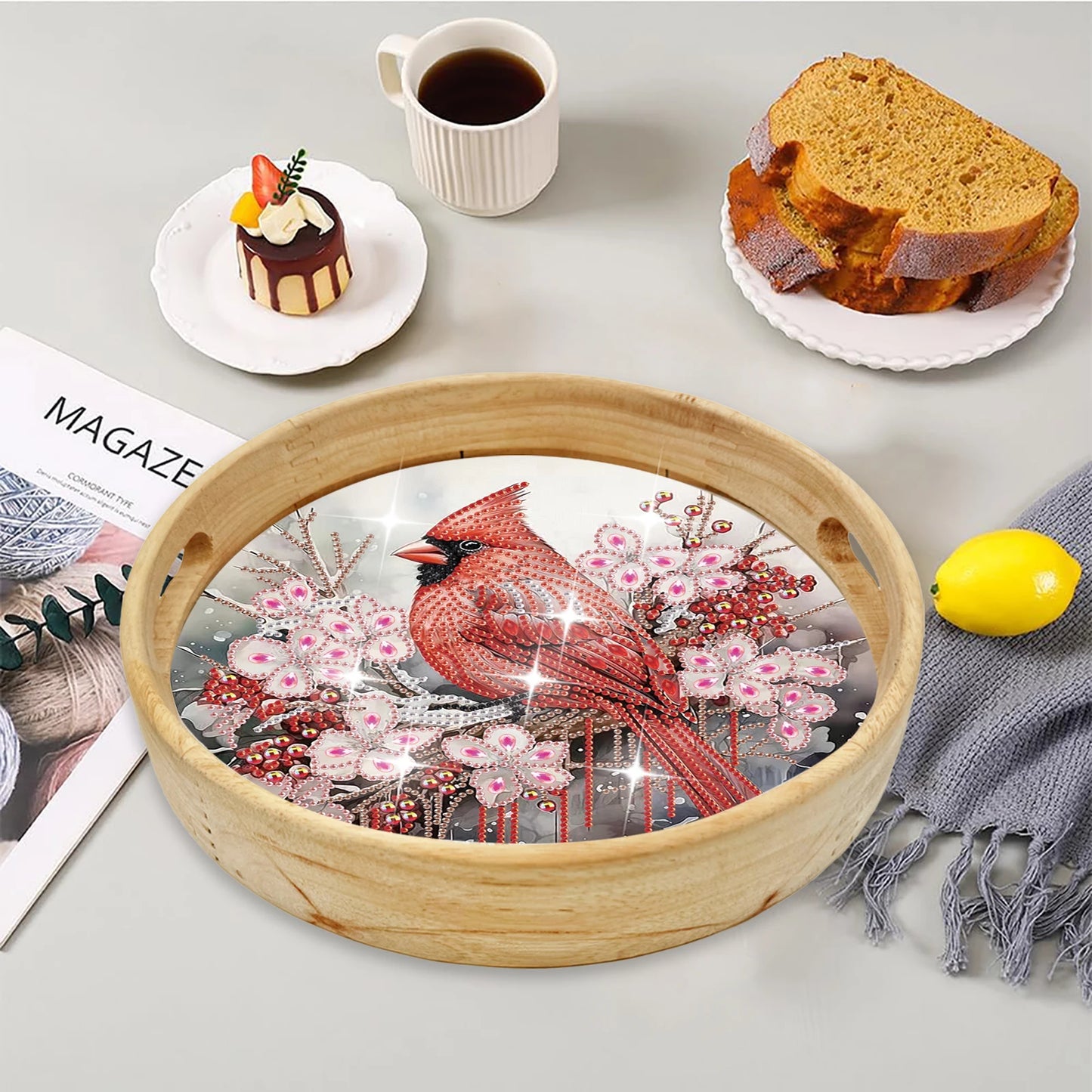 Diamond Painting Dienblad Houten Set met Dierenontwerp – Rond Model
