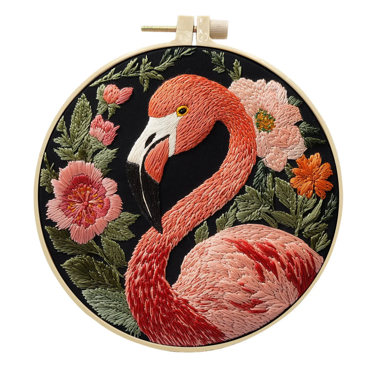 Borduurpakket rond - Flamingo bloemen starterset met patroon en accessoires