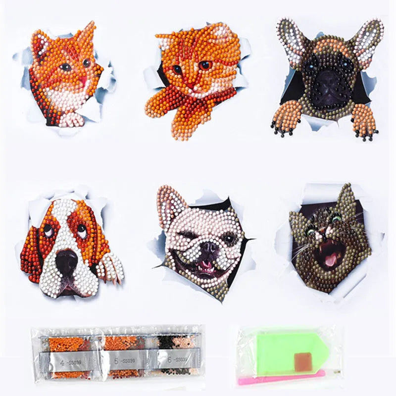 Diamond Painting Sticker set Hond & Kat – Inclusief Schudbakje en Steentjes