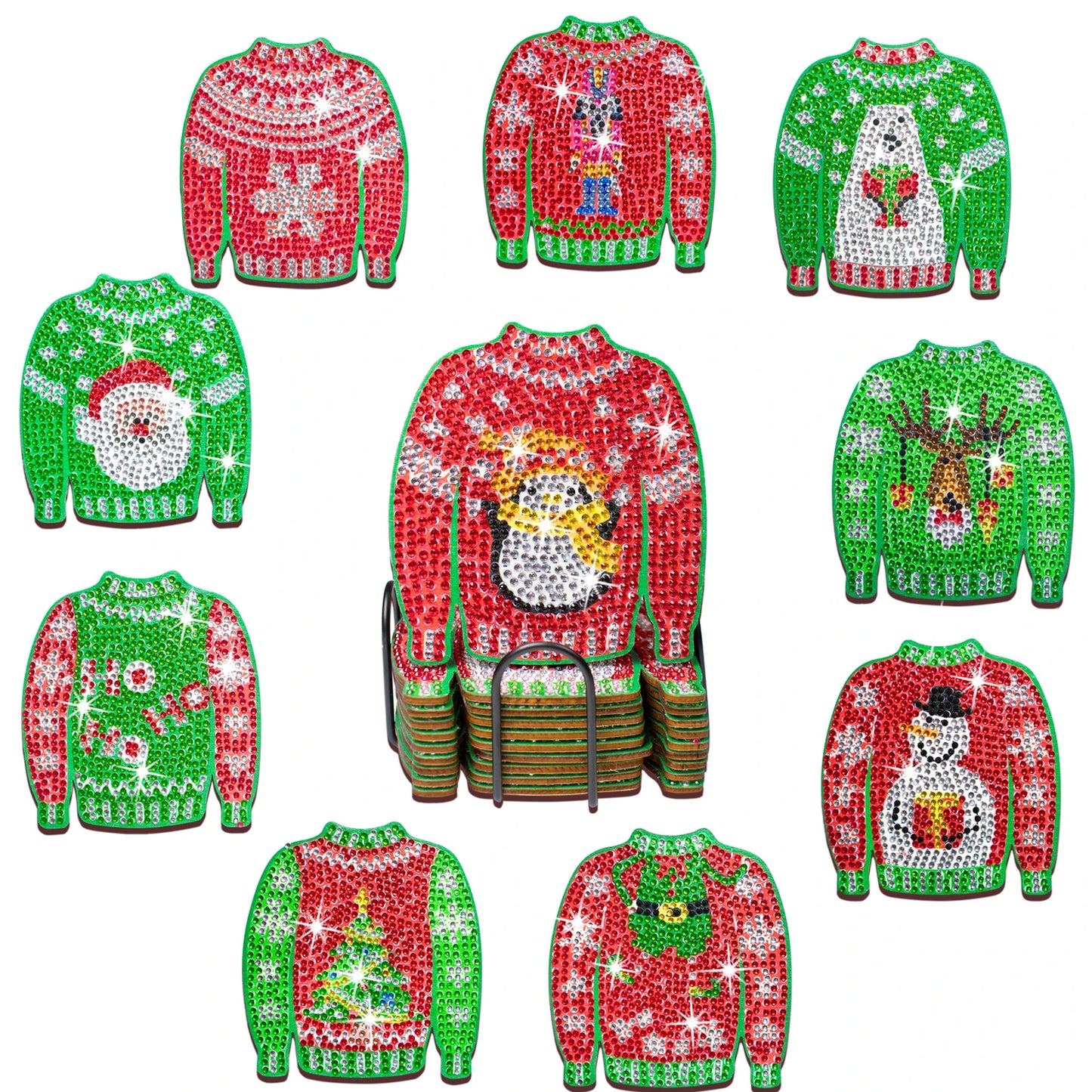 Diamond Painting Onderzetters Kerst – Set van 10 met Houder