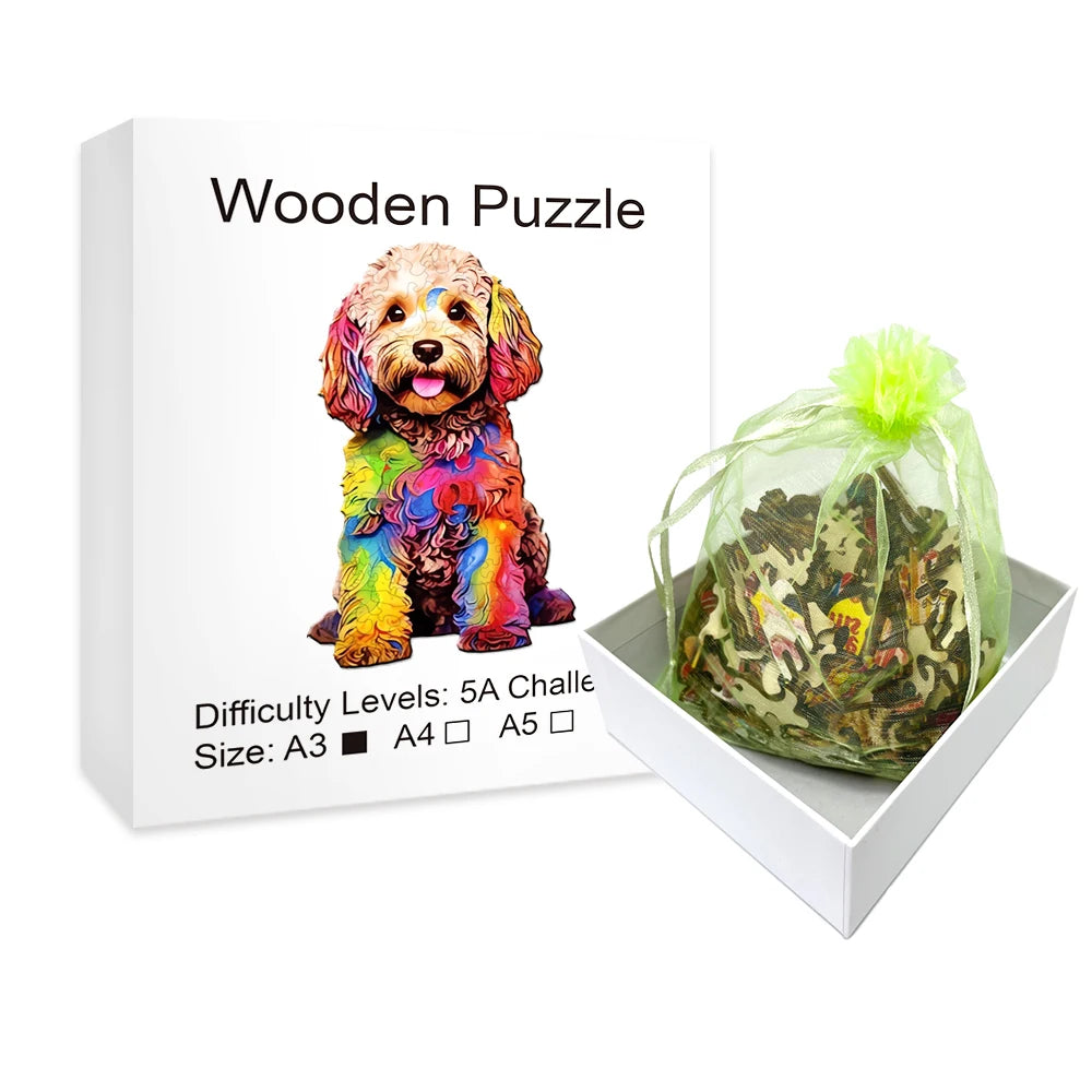 Houten figuren puzzel - Mysterieus dier (hond) - Educatief en interactief spel