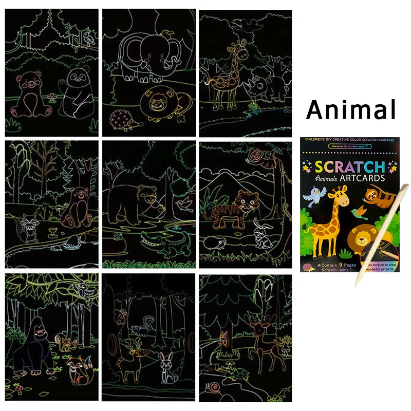 Krastekeningen Ruimte & Dieren – Creatieve Set voor Kinderen (9 stuks)