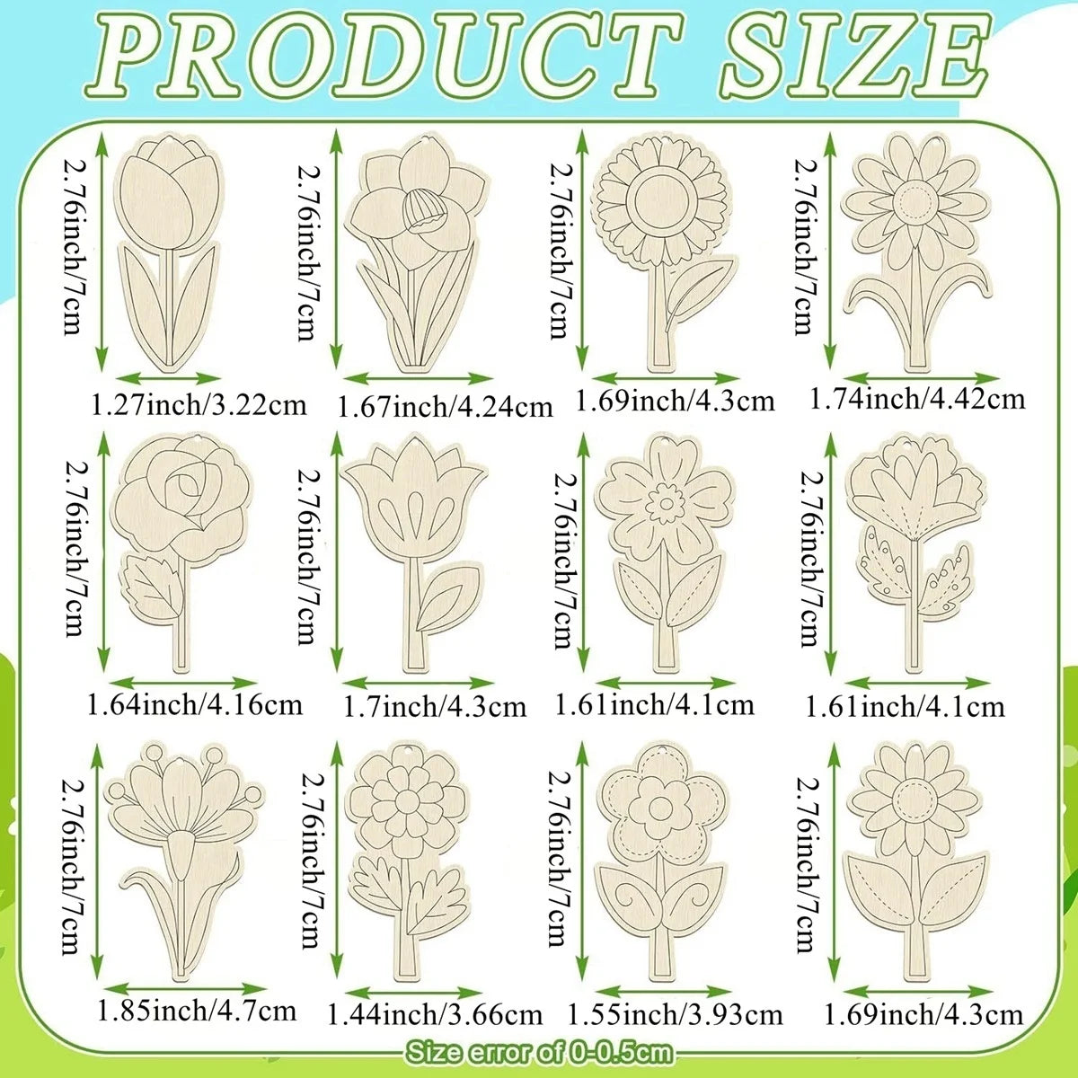 Houten figuur om zelf te kleuren/schilderen – Lente bloemen set 12 stuks