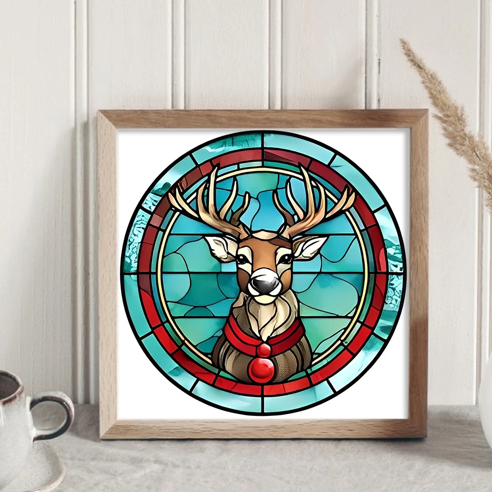Borduurpakket Kerst – Glas-in-lood Kerstman, Kerstboom, Sneeuwpop