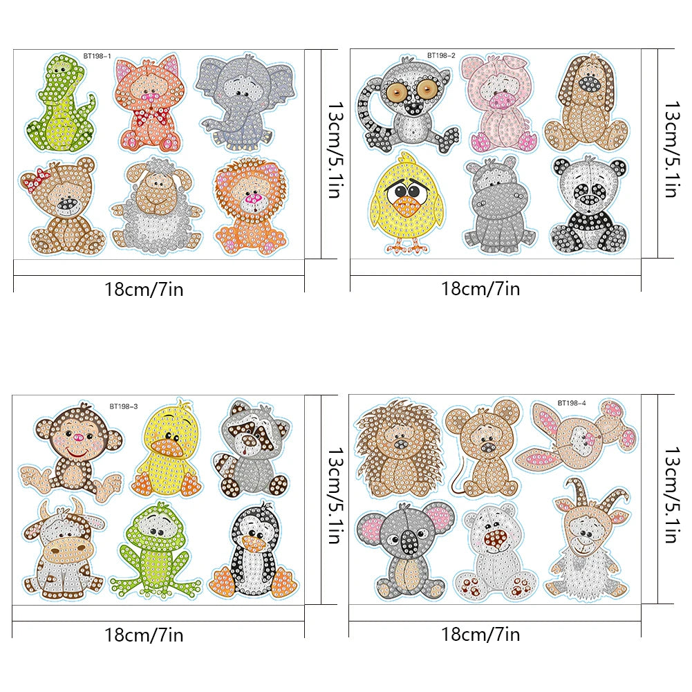 Diamond Painting Sticker set - 24-delige dierenstickers knutselset