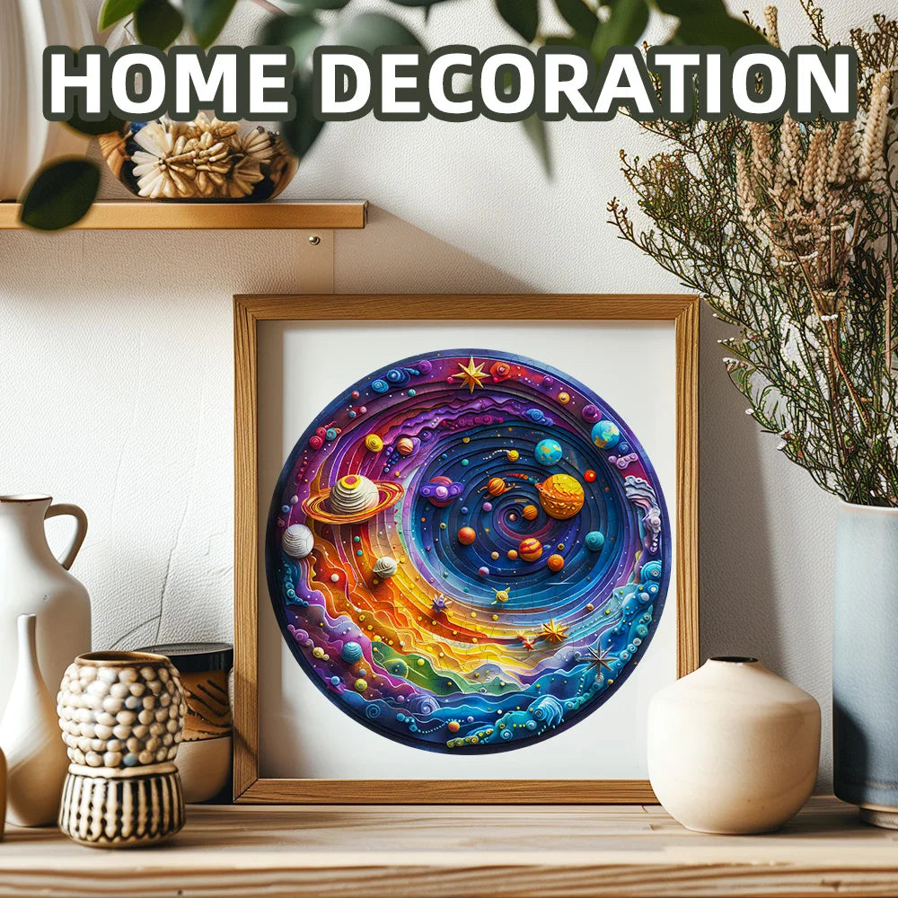 Houten figuren puzzel - Ruimte Planeet | Onregelmatig gevormde puzzelstukjes