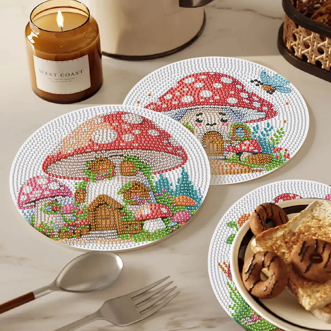 Diamond Painting Placemat set – Paddenstoelenhuisje voor tafeldecoratie