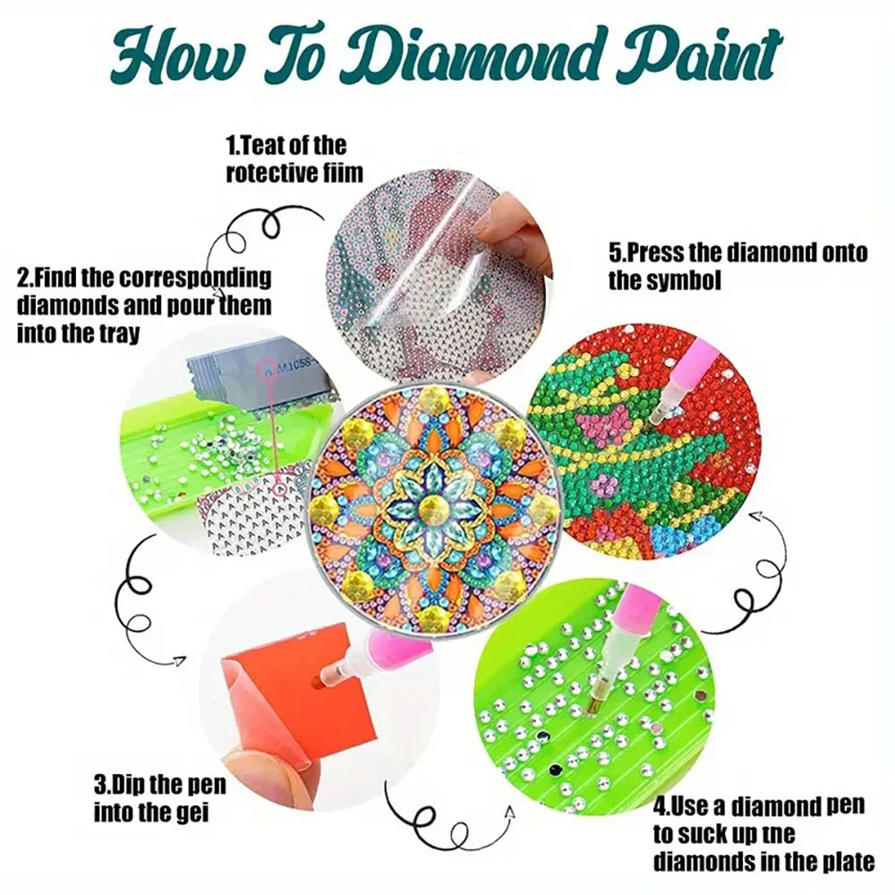 Diamond Painting Onderzetters - Mandala Puppy Set (8 stuks) met Houder