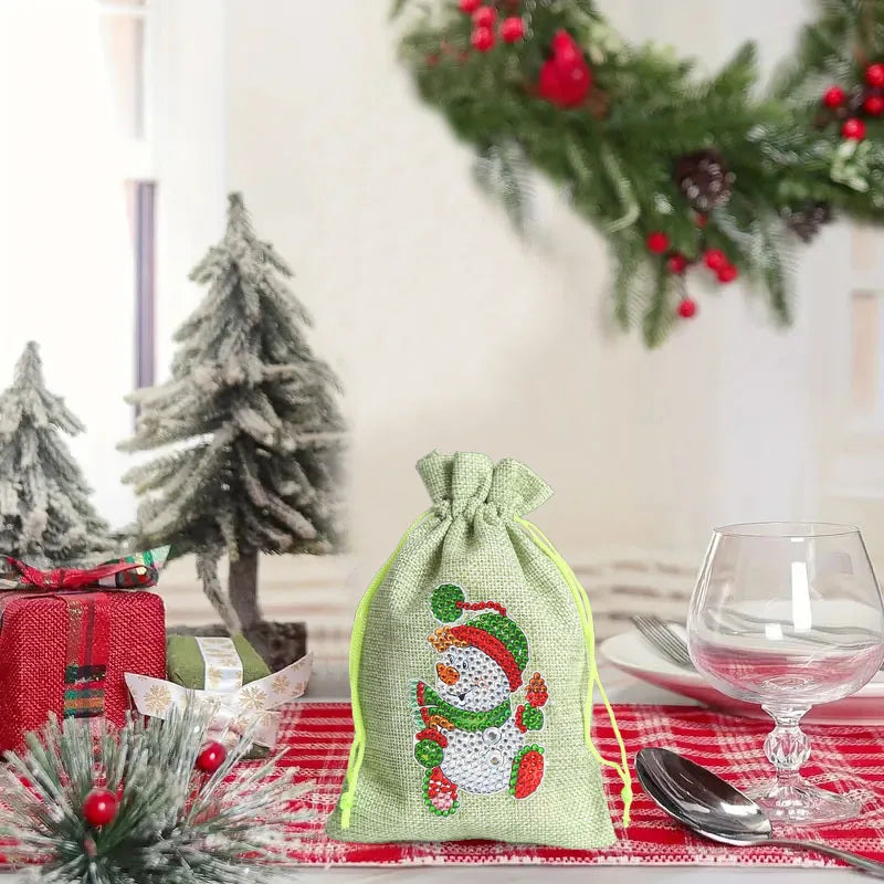 Diamond Painting kerst knutselset - linnen snoepzakje en trekkoord