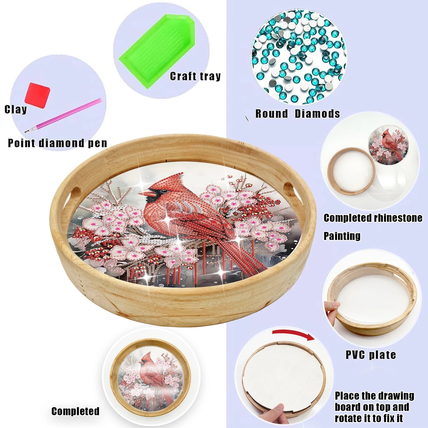Diamond Painting Dienblad Houten Set met Dierenontwerp – Rond Model