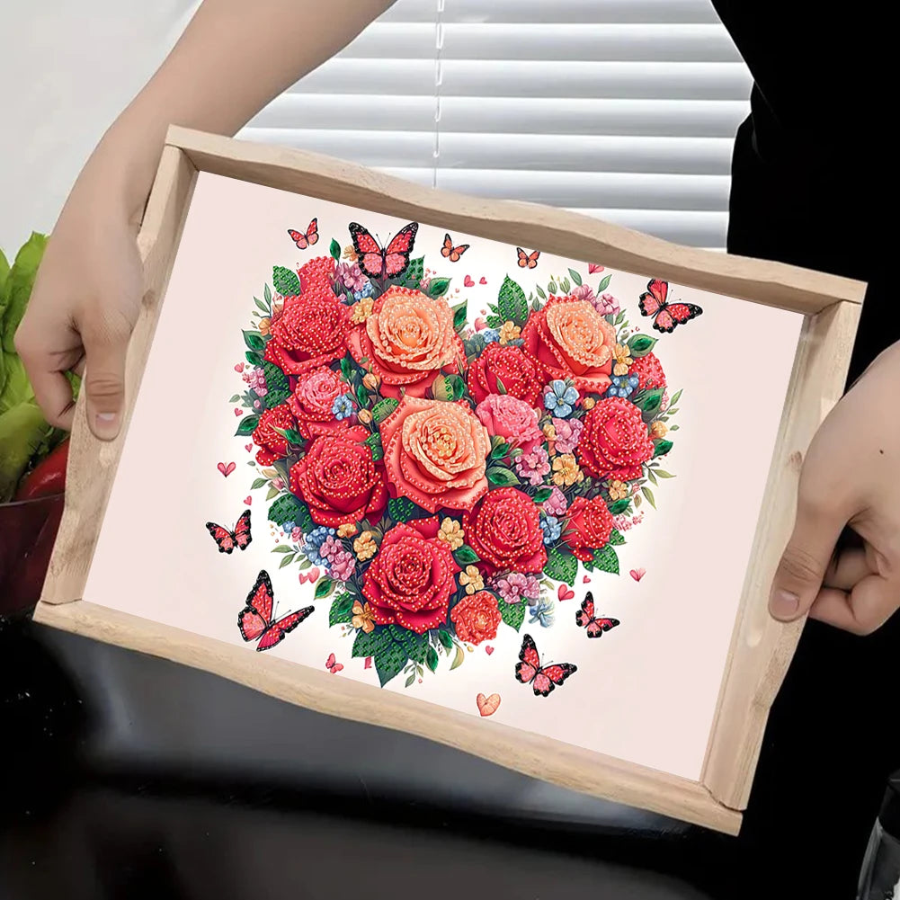 Diamond Painting Dienblad met Handvat - Houten Decoratief Dienblad met Kleurrijke Patronen - Voor Ontbijt, Snacks en Decoratie