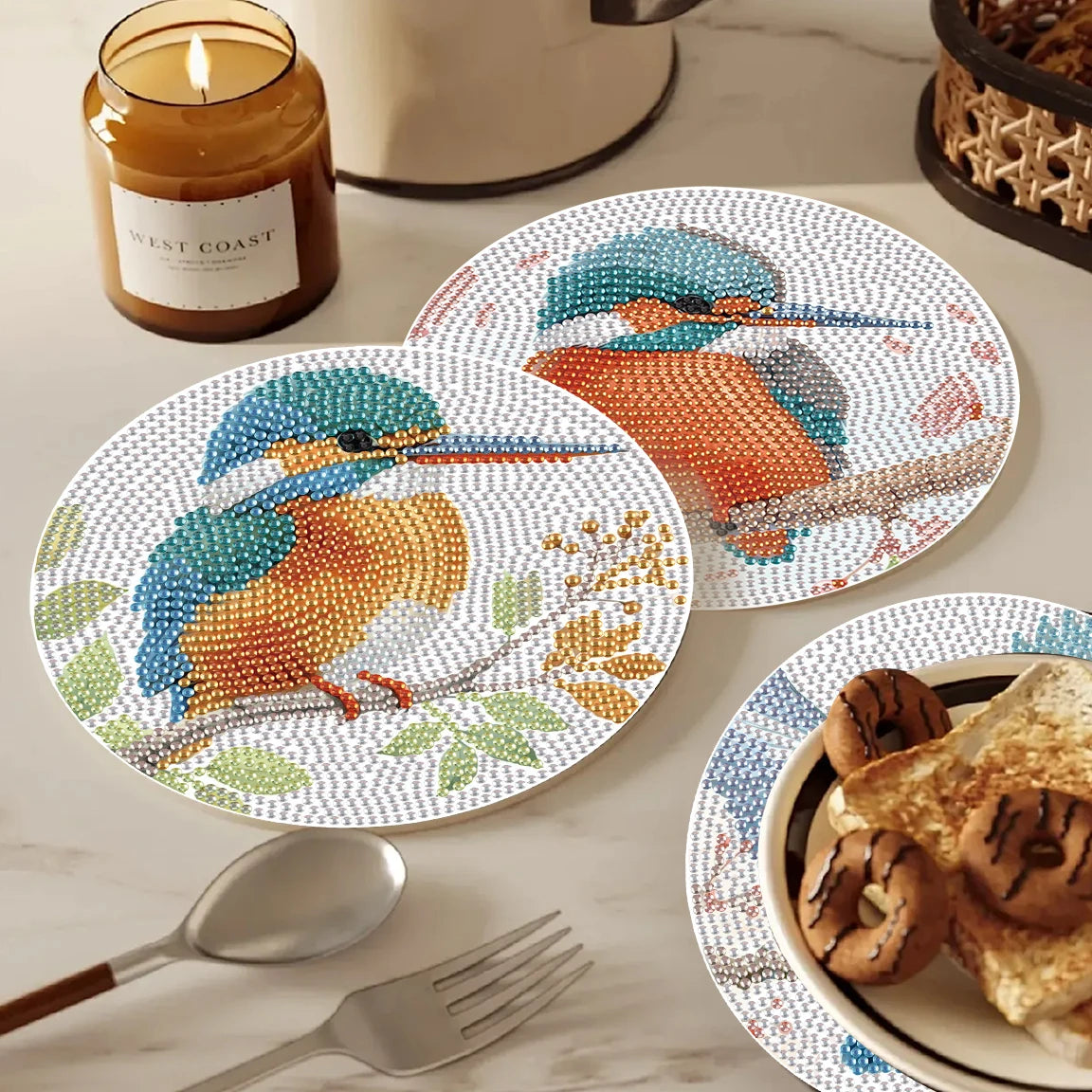 Diamond Painting Placemats Kleurrijke Vogel Set van 3