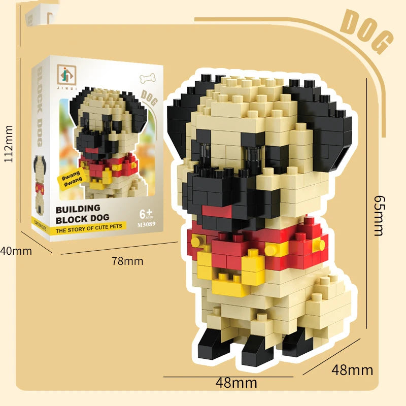 Bouwpakket schattige Husky & kat speelgoed – mini blokjes puzzelplezier