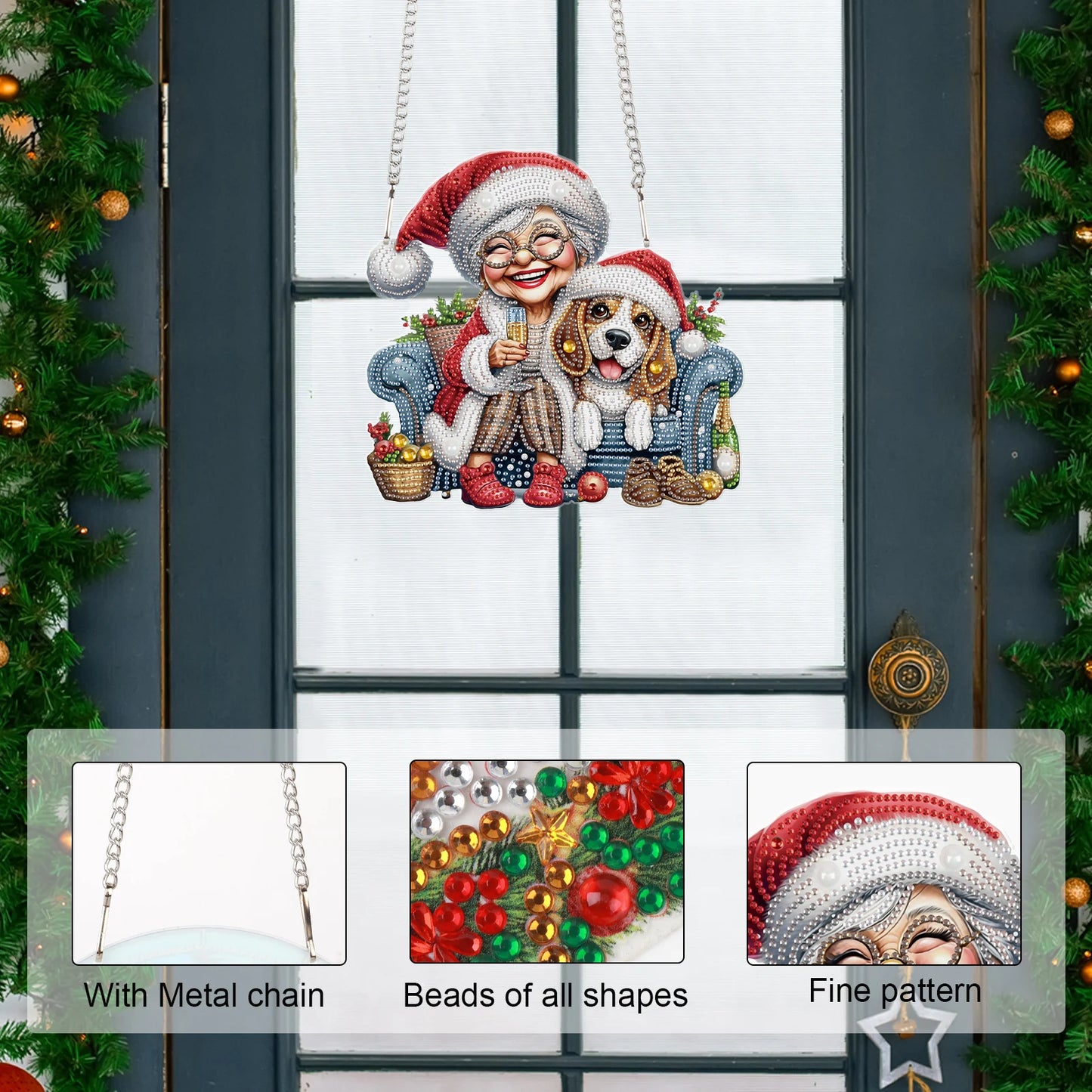 Diamond Painting Hangend Kerst Ornament - Happy Oma met puppy