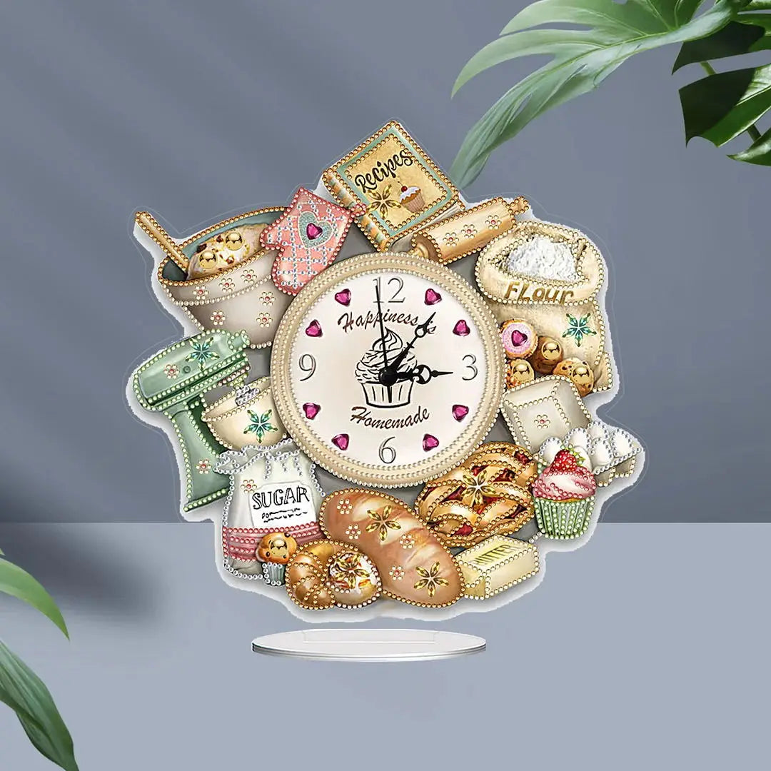 Diamond Painting Klok Bake Time met kristallen steentjes – Uniek tafelornament