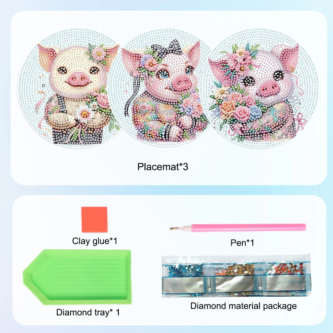Diamond Painting Placemat set – Varkentje design voor creatieve tafeldecoratie