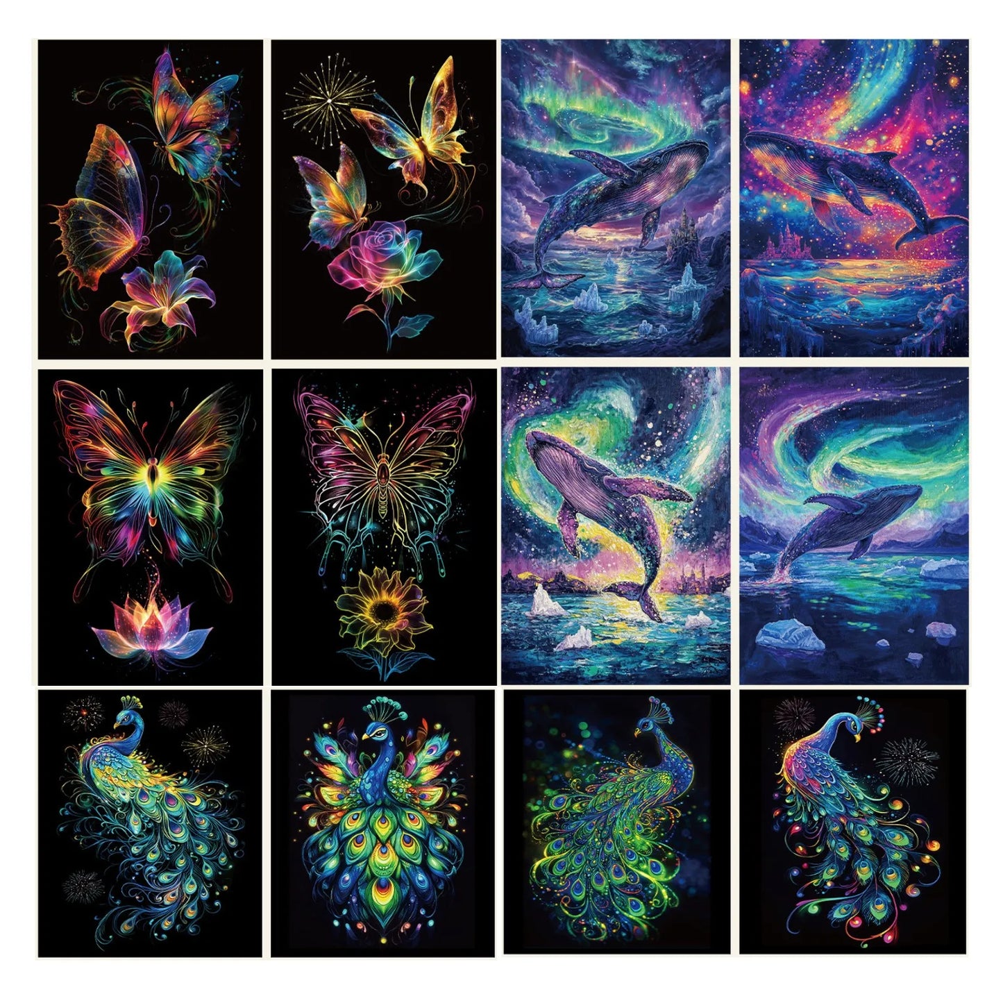 Krastekening Glow in the dark Regenboog Schilderij - Set van 4