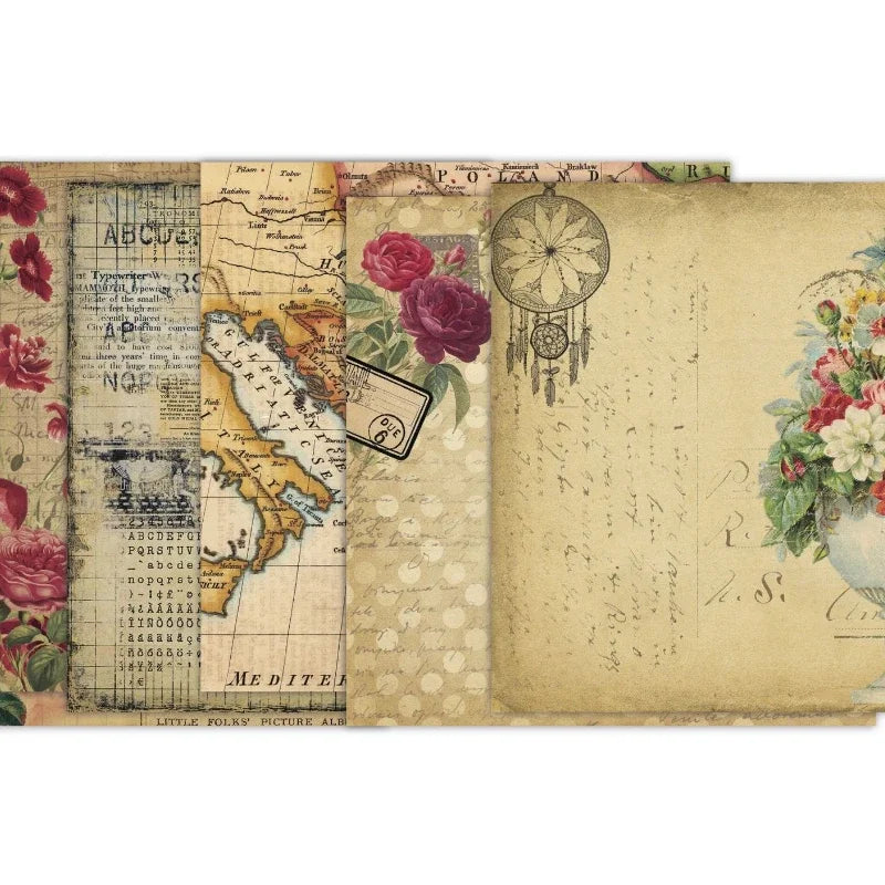 Vintage Scrapbook Papier Set – 24 Vellen Enkelzijdig