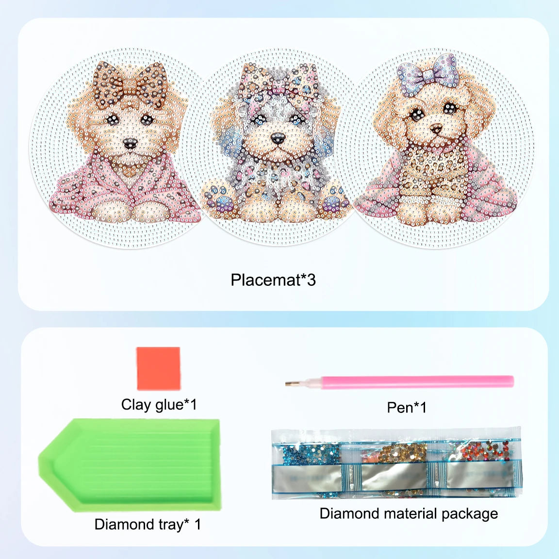 Diamond Painting Placemat met Schattige Puppy – Set van 3 Tafeldecoratie