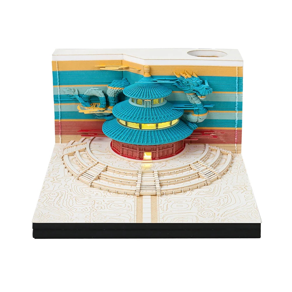 3D Papier Sculptuur Kathedraal LED Notitieblok met Pennenhouder – Creatieve Bureaudecoratie - 2025